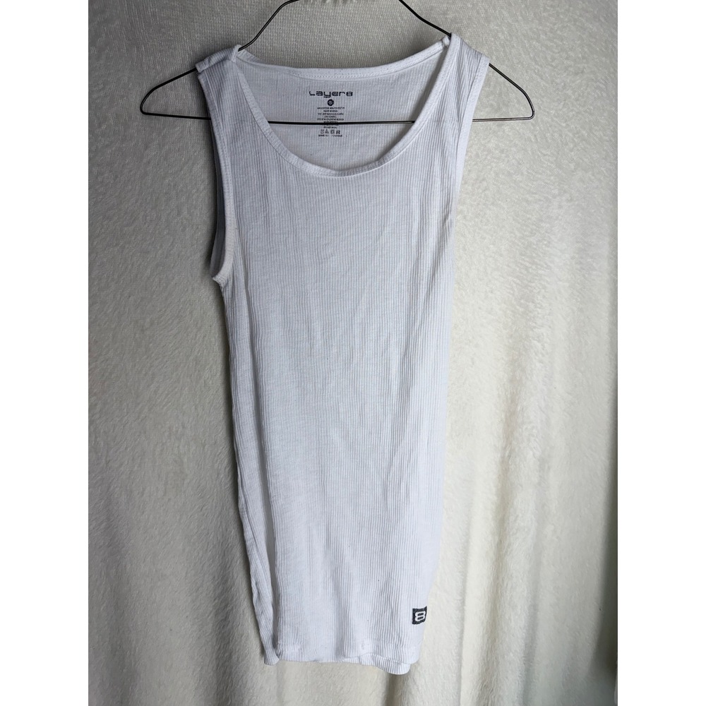 Layers Mens Ribbed Tank Top White Cotton Blend Sleeveless Undershirt Size S